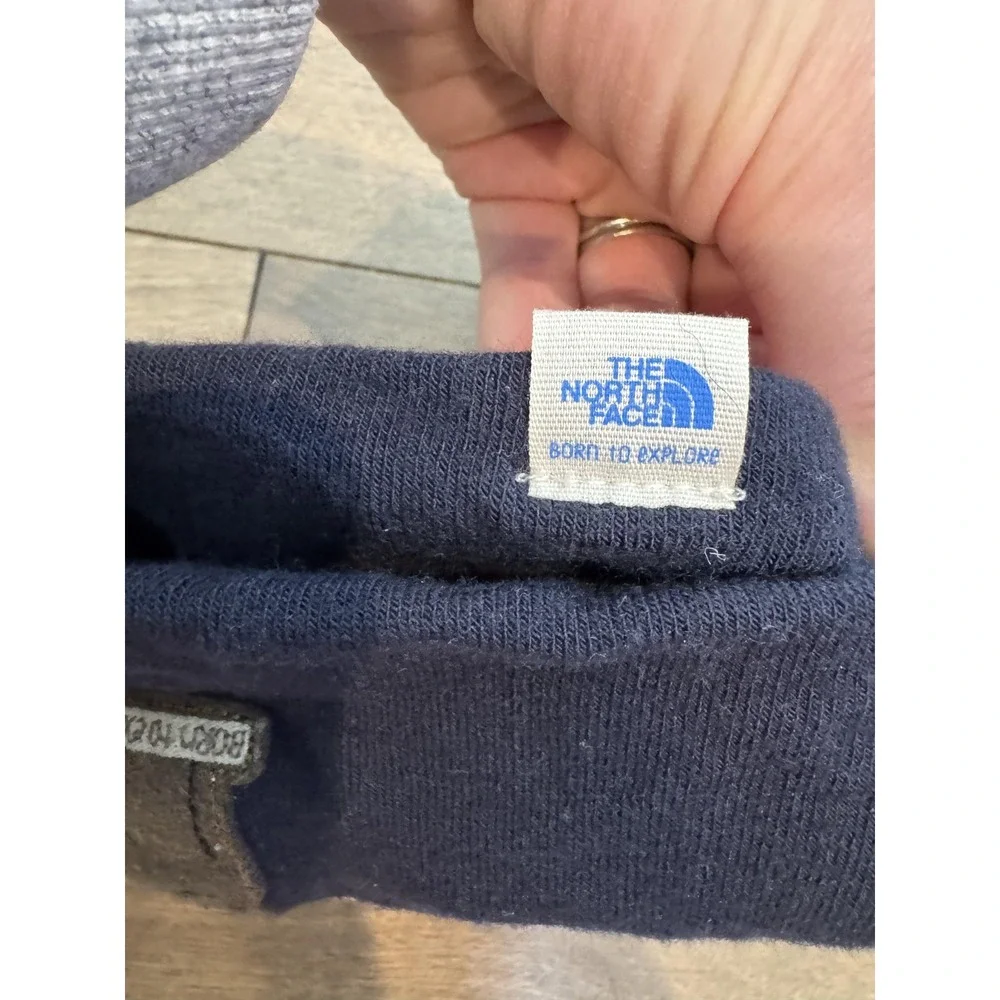 The North Face Hat Beanie Youth XS 6-24M Navy‎ Blue Moose Patch Cuffed Knit Warm